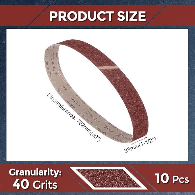 10 Pcs Sanding Belts 1-1/2 x 30 Inch 40 Grit Aluminum Oxide Abrasive Sandpaper for Belt Sander Metal Grinding Wood Working Weld Rust Removal
