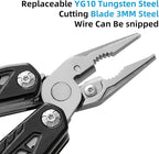 HANSHI Camping Axe Multitool with YG10 Tungsten Steel Replaceable Wire Cutters for Gift,17 in 1 Multi Tool with Spring-Action Pliers,Knife,Screwdriver,Flint Rob,Safty Whistle with Nylon Sheath (Black)
