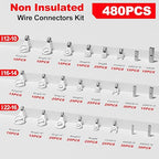 AIRIC 480 PCS Non Insulated Wire Connectors Kit, 26-8 AWG Uninsulated Connector, Bare Cable Ends, Electrical Crimp Terminals End, Wiring lugs for 26-8 Gauge Wires, Ring Fork Butt Splice Terminal