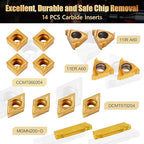 Indexable Lathe Turning Tool 21Pcs Kit 3/8" (10mm) Shank, Includes 7Pcs Metal Lathe Tool Holders and 14Pcs Carbide Inserts for Turning Boring Grooving Cutting Threading Carbide Turning Tool
