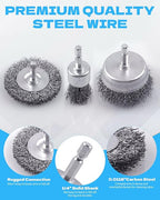 60 Pack Rocaris Carbon Steel Wire Wheel Brush Set - Cup, Wheel, and Pen Brushes With 1/4-Inch Hex Shank for Rust Removal, Corrosion and Scrub Surfaces