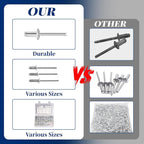 560 Pcs 14 Sizes Pop Rivets Assortment Kit, Aluminum Rivets, 3/32" 1/8" 5/32" 3/16" 1/4" Blind Rivets for Metal, Dome Head rivet kit(Silver)