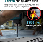 3Amp 9 Inch Benchtop Band Saw, 2-Speed（1700/2500FPM）with 360° Work Light, Miter Gauge & Rip fence, Steel Base, Band Saws for Woodworking