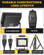21000Lumen LED Work Lights with Stand, 3 Head Portable Work Light with 16FT Cord, IP66 Waterproof Tripod Worklights for Outdoor Indoor Job Site Workshop Garage Construction Site Lighting(3 Head)