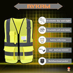A-SAFETY High Visibility Mesh Safety Reflective Vest with Pockets and Zipper,Hi Vis Viz Reflective Safety Vest(Yellow Mesh 4XL-5XL)