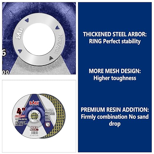 SALI 10 Pack 4 Inch Grinding Wheels for General Purpose Metal & Stainless Steel, Aluminum Oxide Grinding Disc for Angle Grinder, Depressed Center 4" * 1/4" * 5/8"(100 * 6.0 * 16 mm)