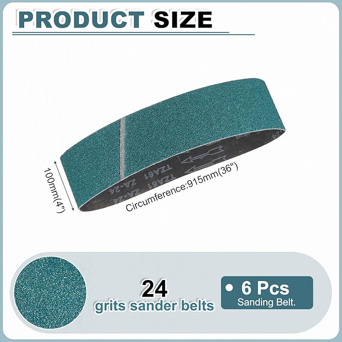 HARFINGTON 4 x 36 Inch Sanding Belts, 3 Pcs 24 Grit Zirconia Abrasive Belt Sander File Belt for Woodworking, Metal Polishing, Knife Sharpener