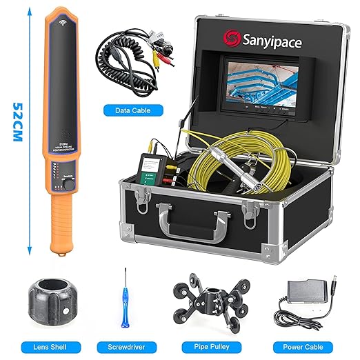 Sanyipace Sewer Camera with Locator 165 FT/50 M, Drain Pipe Inspection Camera with Detector, Waterproof Cámara Probe w/h 512Hz Transmitter, Distance Counter, 9" Color Screen, 16GB TF Card, 5mm Cable