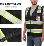 Dib Safety Reflective Mesh Vest High Visibility Two Tone with Pockets and Zipper, Black Mesh with Yellow Trim 2X