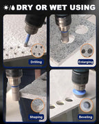Diamond Tile Hole Saw Kit - 10Pcs 1/4'' X 2, 5/16'', 4/5'', 1-3/8'', 2'', 2-1/2'' Drill Bits, 1/4'' Carbide Drill Bit, 4/5'' Finger Bit, 2'' Beveling Chamfer Bit for Porcelain Tile Ceramic Granite