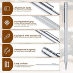 5-Pack Tungsten Carbide Scriber, Metal Scribe Tool with 25 Replacement Marking Tips & Steel Ruler - Knurled Aluminum Handle & Magnet, Engraving Pen for Glass/Ceramics/Metal Sheet (5)