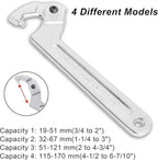 Adjustable C Pin Spanner Hook Wrench for Hydraulic Ram Cylinder, Mechanical Machine, Equipments Vehicles, (4 Pcs) 3/4-2", 1 1/4-3", 2-4 3/4", 4 1/2-6 7/10" Round Head Pin Spanner Wrench Set