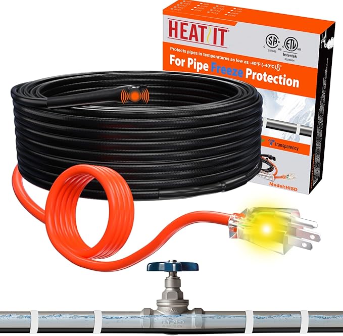 HEATIT Water Line Heat Tape - All-Season Pipe Freeze Protection, Hassle-Free Installation Heat Trace For Pipes, CSA & ETL Approved, Energy-Saving, Versatile, Long-Lasting HISD 12ft, 7w/ft, 120V