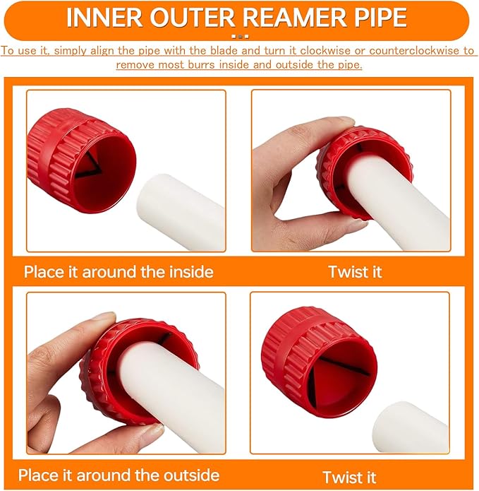 Red Inner-Outer Reamer Pipe and Tube Deburring Reamer Tubing Chamfer Tool for PVC, PPR, CPVC, Brass, Aluminum Pipe, 1.57in/40mm to 1.7in/42mm (Pack of 2)