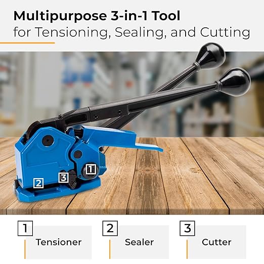 IDL Packaging IDL-17-58 Sealless Combination Tool for 5/8" Steel Strapping - 3-in-1 Tensioner, Sealer, and Cutter - Combination Metal Strapping Tool - Durable Banding Tool with Long Service Life