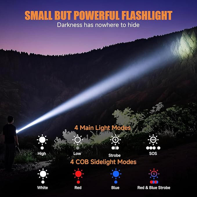 Rechargeable Tactical Flashlights High Lumens - Super Bright Small Powerful LED Magnetic USB C Flashlight, 8 Modes, Dual Button Waterproof Pocket Flash Light for Emergency, Car (2, Orange)