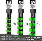 Socket Organizer Drive ABS Tools - Green Socket Holder, Premium Quality 30 Pieces Socket Holders Kit 1/4-Inch x 160 Clips, 3/8-Inch x 150 Clips, 1/2-Inch x 120 Clips（30PC,Green)