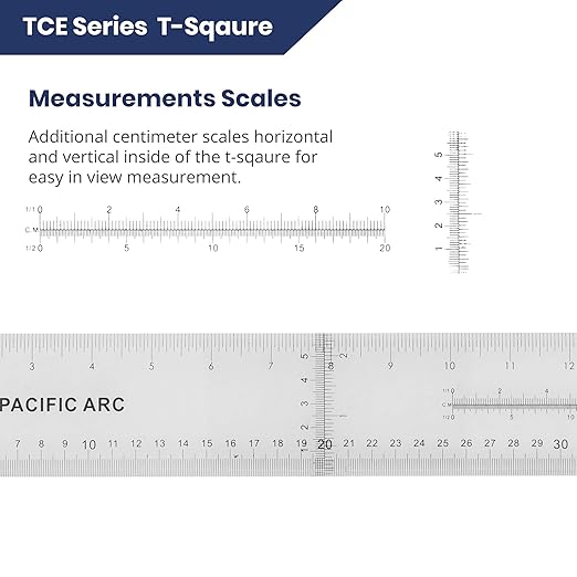 Pacific Arc 42 Inch T Square, Traditional Acrylic Graduated in Inch and Metric, Detachable Head