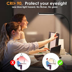 ShineTech LED Desk lamp with Clamp, 3000K Warm White 11 Brightness Level Eye-Caring Clip Lights for Home Office, Flexible Gooseneck USB Adapter, Black