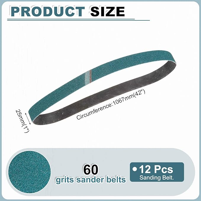 HARFINGTON 1 x 42 Inch Sanding Belts, 12 Pcs 60 Grit Zirconia Abrasive Belt Sander File Belt for Woodworking, Metal Polishing, Knife Sharpener