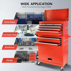 Rolling Tool Chest with Wheels, 8-Drawer Tool Box Organizer with Lock, Detachable Top Cabinet, Sliding Drawers, Tool Storage Cabinet for Garage & Workshop, Red