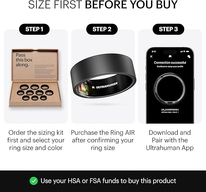 ULTRAHUMAN Ring AIR-Smart Ring Health Tracker, Size First Sizing Kit,Sleep Tracker,Smart Ring for Men/Women,Fitness Tracker (Made in India, Matte Grey, 6)