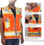 Dib Safety Reflective Vest Heavy Duty, High Visibility Two Tone Engineer Vest, Made with 3M Tape, Padded Collar, Retractable ID Pocket, Orange M