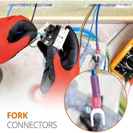 100PCS Heat Shrink Fork Connectors,Insulated AWG22-16 Fork Crimp Terminal,#8 Marine Waterproof Spade Wire Connectors