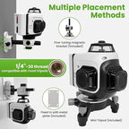 Laser Level 360 Self Leveling, 3x360° Green Cross Line Lazer Leveler Tool for Construction and Picture Hanging, 3D 12 Lines Laser with 2*6000mAh Rechargeable Battery Magnetic Rotating Bracket