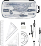 Math Geometry Kit Sets 10 Piece Student Supplies with Shatterproof Storage Box,Includes Rulers,Protractor,Compass,Eraser,Pencil Sharpener,Lead Refills,Pencil,for Drafting and Drawings（Black）