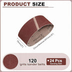 HARFINGTON 3 x 18 Inch Sanding Belts, 24 Pcs 120 Grits Aluminum Oxide Abrasive Belt Sander File Belt for Woodworking, Metal Polishing, Knife Sharpener
