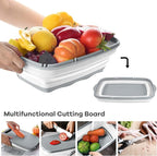 HI NINGER Collapsible Cutting Board with Colander, 9-In-1 Multi Chopping Board Kitchen Vegetable Washing Basket for Camping Gifts Camping Accessories for RV Campers