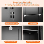 71" H Broom Closet Storage Cabinet with Wheels,Rolling Tool Cabinet with Lockable and Magnetic Doors,Adjustable Shelves and Pegboard for Garage Warehouse Home,Required Assembly,Black