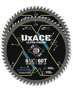 6-1/2-Inch 60-Tooth Circular Saw Blade with 5/8-Inch Arbor, Ultra Finish Wood Cutting, Carbide Tip, Thin Kerf, for Plywood, MDF, OSB, Laminated, 2 Pack