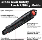 2PCS HAUTMEC 18mm Extra Heavy Duty Utility Knife with Double Lock Mechanism, Auto-Lock and Ratchet- Lock for Double Safety, SK2 Sharp Black Blade for Industrial or Construction Applications HT0136-2PC