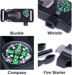 3/4 Inch Survival Buckle - Emergency Whistle, Flint Scraper, Compass, and Fire Starter - Available in 5, 10, 25 Packs