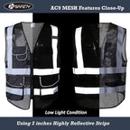 JKSafety 9 Pockets High Visibility Zipper Front Safety Vest With Reflective Strips,HQ Breathable Mesh, Oxford Fabric for pocket materials. Black Meets ANSI/ISEA Standards (XX-Large, 110-Black)