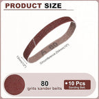 HARFINGTON 1/2 x 10 Inch Sanding Belts, 10 Pcs 80 Grits Aluminum Oxide Abrasive Belt Sander File Belt for Woodworking, Metal Polishing, Knife Sharpener