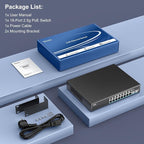 16 Port 2.5G PoE Switch Unmanaged with 2X 10Gbps SFP, VIMIN 16x 2.5G Base-T PoE Ports, 10G SFP PoE Switch w/ 120Gbps Ethernet Switching Capacity, IEEE802.3af/at, 250W, VLAN, Metal Housing, Fanless