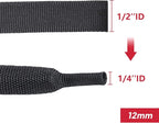 Braided Heat Shrink Tubing Black 2 in 1 Automotive Shrinkable Cloth Wire Loom Hose Cover Management Protector (1/2"-15ft)