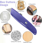 Reginary 20 Pcs Box Cutter Bulk Retractable Utility Knife Heavy Duty Aluminum Alloy Razor Knife for Cardboard Box Carton Opener for DIY, Factory, Home Office(Purple)