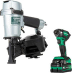 Metabo HPT Pneumatic Roofing Nailer + 18V Impact Driver Pro Bundle Kit, 1-3/4-Inch Coil Roofing Nailer with BONUS 18V Triple Hammer Impact Driver Kit, KNV45AB2