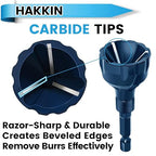 Hakkin 2Pcs Tungsten Carbide Deburring External Chamfer Tool 1/8"-3/4"(3mm-20mm), Deburring Chamfering Drill Bit for Metal, Bolt Thread Repair with Quick Release Hex Shank（Blue）