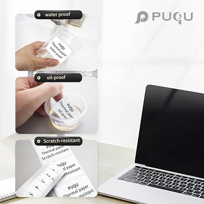 PUQU 30x15mm Direct Thermal Sticker Labels, Self-Adhesive All-Purpose Label Maker Tape, Compatible with AQ Series Label Printer, Refills Standard Laminated Office Labeling, 6 Rolls, 2400 Labels