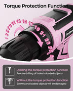 Pink Cordless Drill Set, 20V Electric Power Drill for Women, Lightweight Electric Screwdriver Driver with Power Pack & Charger, 3/8" Keyless Chuck, Womens Tool Kit for House