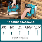 Cordless Brad Nailer for Makita 18V Lithium-Ion Battery, Powered Electric Nail Gun for Wood 18GA, Brushless Motor, 2 Mode, 18 Gauge 5/8 to 1-1/4 Inch, Lightweight and Ergonomic, Tool Only