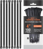 BEST CONNECTIONS Black Cable Ties – 1,500 Pieces Cable Zip Ties 4 Inch - Strong Nylon Wire Ties with 18 Lbs Tensile Strength – Cable Management Ties for Outdoor & Indoor