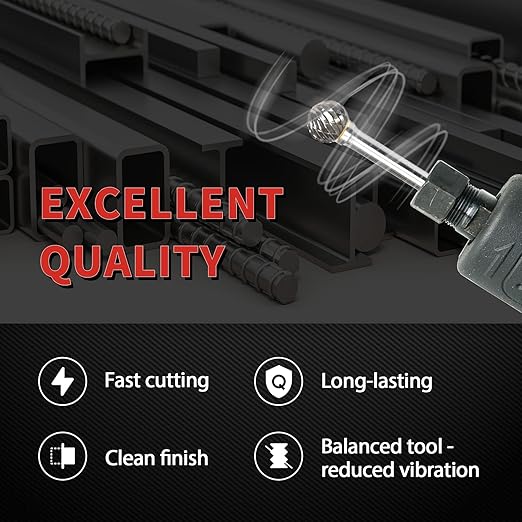 S&F STEAD & FAST Carbide Burr with 1/4” Shank 1/2” Cutter Dia 1/2” Length, Professional Grade Tungsten File, Die Grinder Bit for Metals, Rotary File Ball Shape, Grinding Burr Bit