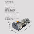 AC110V WM210V 8''X32'' Mini Precision Metric Thread Metal Lathe with 900W Brushless Motor Variable Speed Metal Lathe