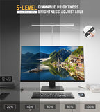 LED Desk Lamp for Home Office with Base, Eye-Caring Architect Task Light with Adjustable Gooseneck 12W USB Adapter Touch Control 5 Dimmable Brightness & Color Tall Lamp for Work,Reading,Craft